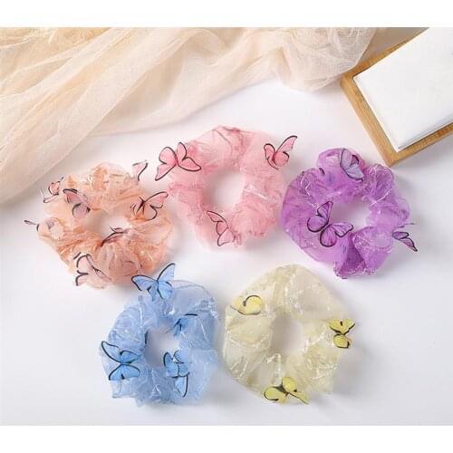 Fashion Women Butterfly Hair Scrunchies Ponytail Holder Hair Tie Rope Elastic Hair Rubber Bands for Women Girl Hair Accessories