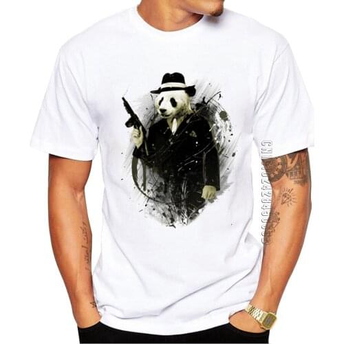 100% Cotton Men T Shirt New Fashion The Real Gangster Printed T-shirt O-Neck Tops Panda With Gun Cool Tee Shirts