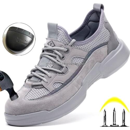 Indestructible work safety boots men ankle mesh breathable soft summer anti-smash work shoes male reflect steel toe safety shoes