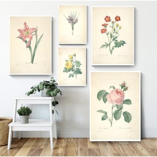 Landscape Art Canvas Painting Nordic Retro Flower Poster Flower Print Modern Red Flower Green Leaf Picture Bedroom Wall Decor