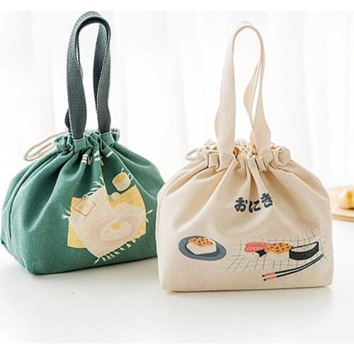Japanese Style Pattern Cooler Lunch Box Portable Insulated Canvas Lunch Bag Thermal Food Picnic Lunch Bags For Women Kids