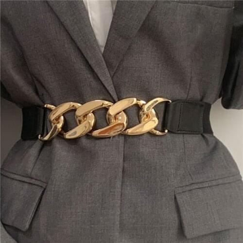 Gold Chain Belt Elastic Silver Metal Waist Belts For Women High Quality Stretch Cummerbunds Ladies Coat Chain Belt Waistband