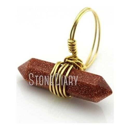 10Pcs Wire Wrapped Gold Plating Faceted Double Terminated Point Ring Gold Sand Ring On Sale 6-8 RM13027