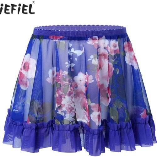 Floral Girls Tutu Skirt Ruffled Hem See-through Birthday Party Children Kids Girl Tutu Tulle Skirt Ballet Dancewear Mini Skirts