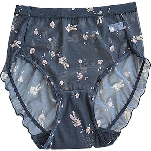 S728 Womens Panties Mid-High Waist Briefs Mesh Meterial Cute Printing and Ruffles New Products Underpants