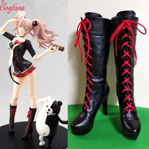 2019 New Anime Danganronpa 2 Enoshima Junko Cosplay Boots Lace Up High Heel Shoes New+Drop Shipping Pu Leather Halloween doll