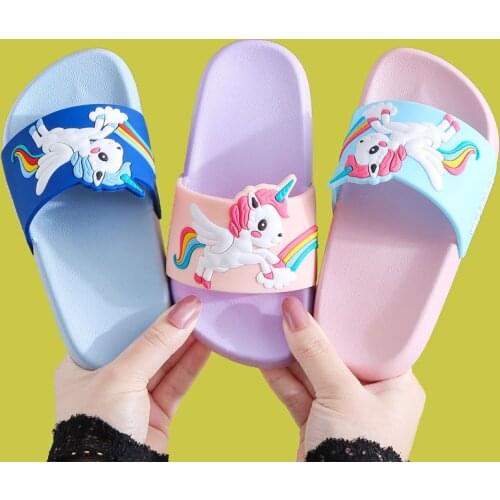 New Summer Unicorn Childrens Slippers For Boys Sandals Baby Girl Slippers PVC Soft Beach Shoes Kids Rainbow Casual Flip Flops