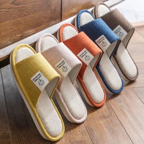 Spring Autumn Women Linen Anti-slip Slippers Floor Flat Shoes Home Men House Slides Indoor Bedroom Zapatillas Mujer Couple