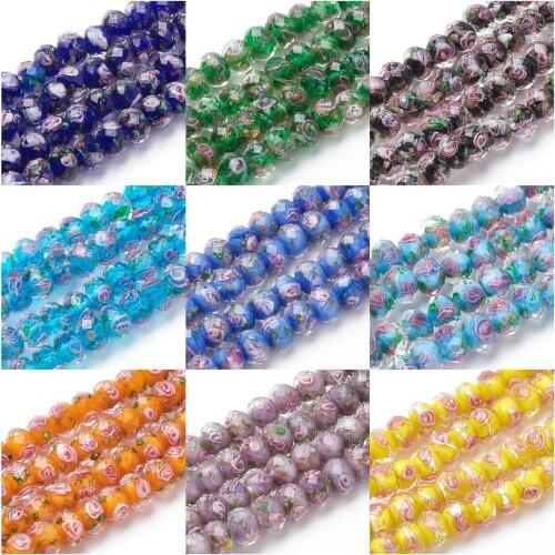 8mm/10mm/12mm Handmade Lampwork Beads Glass Inner Flower Faceted Rondelle Loose Bead For Bracelet DIY Jewelry Making