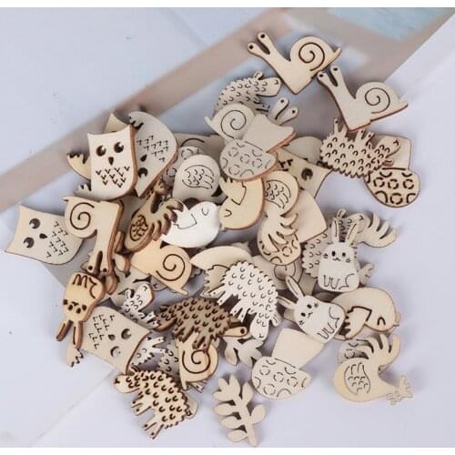 50Pcs Animal Snail Rabbit Wooden Craft Handmade Embellishment Scrapbook Laser Cut Ornaments Home Decoration Wood DIY Crafts 2021