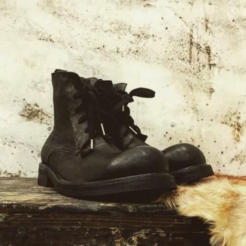 Handmade Vintage Lace Up Ankle Boots Men Winter High-Top Platform Sneakers Classic Genuine Leather Work Shoes Motorcycle Boots