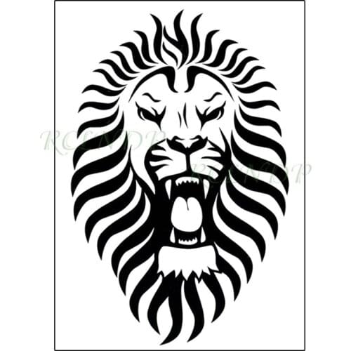 Waterproof Temporary Tattoo Sticker Roaring Lion Black Fake Tatto Flash Tatoo Back Leg Big Size Art for Women Men