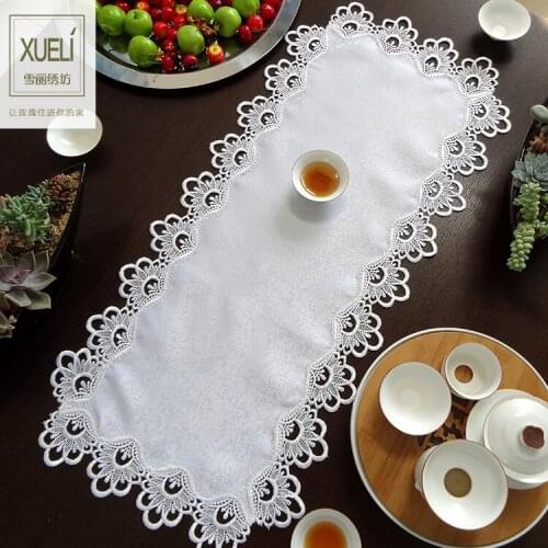 High-end white luxury beige embroidery lace cloth art European home textiles table cloth table runner Dust cover