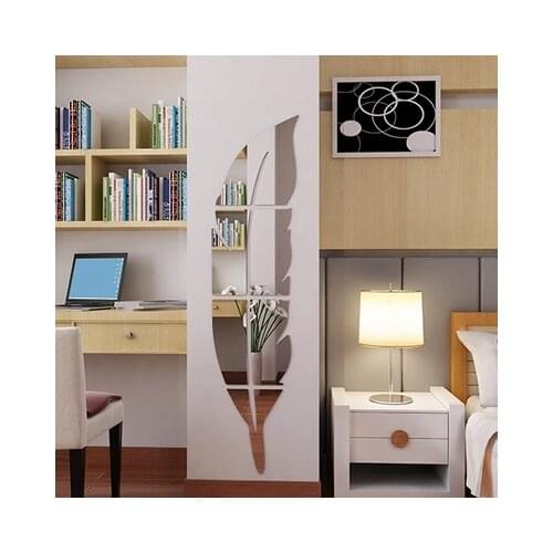 WS32 Creative feather acrylic mirror 3d wall stickers room living room porch bedroom background wall stickers
