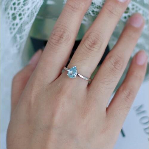 Gems Ballet 1.31Ct Natural Sky Blue Topaz Gemstone Ring 925 Sterling Silver Classic Pear Solitaire Rings For Women Fine Jewelry