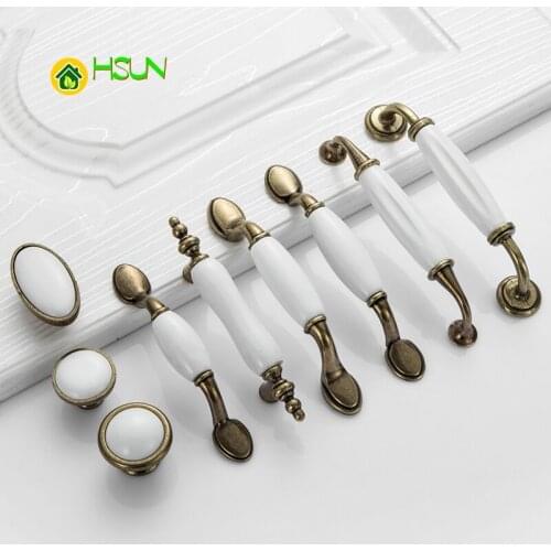 2 pcs White Ceramic Door Handles European Antique Furniture Handles Drawer Pulls Kitchen Cabinet Knobs and Handles