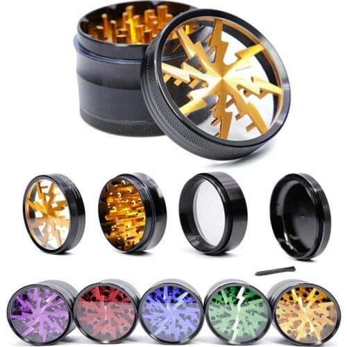 63MM 4-layer Aluminum Alloy Tobacco Grinder Smoking Herb Cutter Transparent Latest Lightning-Shaped Spice Cutter