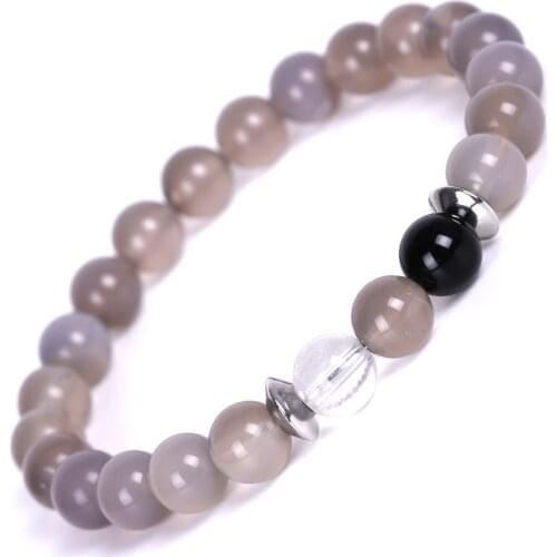 8mm Energy Bracelet Clear Crystal Quartz Grey Chakra Beads Classic Bracelets Women Jewelry Natural Stone 1pc