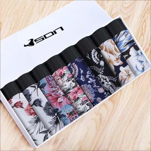 8pcs/Lot Men Panties Ice Silk Traceless Mens Underwear Boxers Breathable Sexy Boxer Printed Thin Underpants Comfortable L-4XL