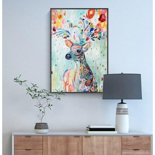 Creative Watercolor Deer Canvas Painting Nordic Simple Abstract Animal Poster Restaurant Porch Bedroom Aesthetic Decor Pictures