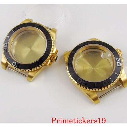 BLIGER 40mm gold plated men watch case sapphire glass fit NH35 automatic movement solid case back rotating bezel