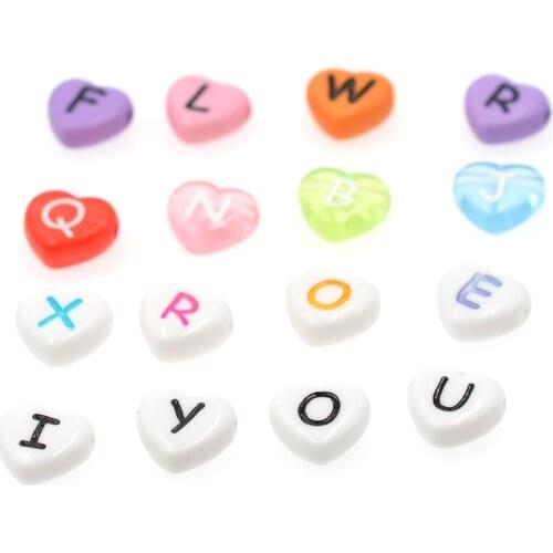 Multi Colors Large Love Heart Beads Acrylic White Transparent Mixed Style Charms Alphabet Letter Beads for Jewelry Making
