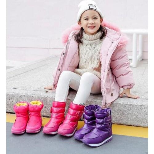 Childrens Rubber Boots For Girls Boys mid-calf bungee lacing snow boots waterproof girls boot sport shoes fur lining kids boot