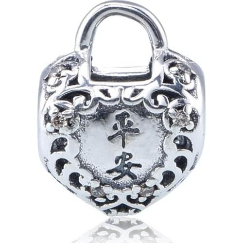 Longevity Lock Openwork Heart Charms fit Lady Bracelet Authentic S925 Silver Bead Wish You Peace in Life