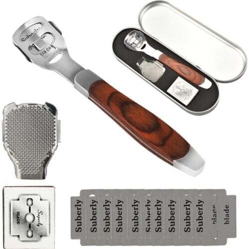 Foot Callus Shaver Heel Hard Skin Remover Hand Feet Pedicure Razor Tool Shavers Stainless Steel Handle 10 Blades Foot Care Tools