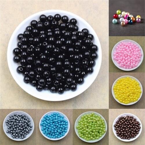 100pcs/lot 4/6/8/10/12MM With Hole Imitation Pearl Beads Round Plastic Acrylic Spacer Bead for Jewelry Making Findings Supplies