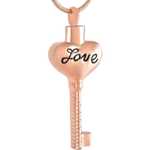 IJD9409 Love Heart Key Memorial Necklace Luck Key Memorial Ashes Keepsake Urn Pendant Necklace Stainless Steel Jewelry Charm