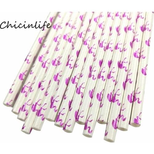 Chicinlife 25pcs/lot Flamingo Paper Straws Wedding Hawaiian Summer Party Decoration Drink Straws Birthday Party Favor