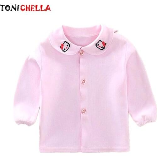 Kids Girls Shirts Cotton Autumn Spring Long Sleeved Doll Lapel School Jacket Blouses Outfits Children' s Loose Clothing CL5126
