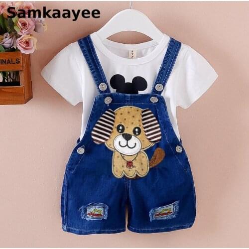 2-5y Baby Jumpsuit Children Overalls Summer Kids Boys Girls Denim Pants Jeans Cartoon Trousers Clothes Toddler Rompers Dungarees