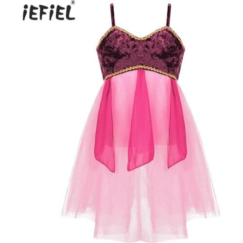 Iefiel Kids Girls Dance Dress Gymnastics Leotards for Girls Dance Performance Mesh Dress Modern Lyrical Ballet Dress Dancewear