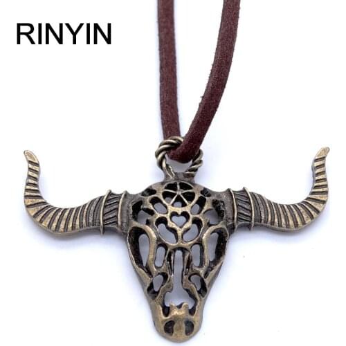 Long Leather Necklace Retro Jewelry Vintage Necklace Hiphop Rock Style Free Shipping Wholesale Bull Head Pendant