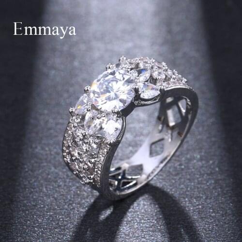 Emmaya Luxury Cubic Zircon Ring Brand Women Round Shape Crystal Bridal Wedding Engagement Jewelry Rings Female