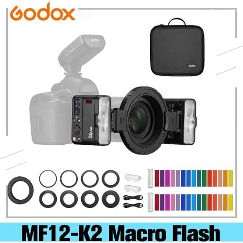 Godox MF12-K2 Macro Flash 2-Light Kit Mini Speedlite built-in Godox X System TTL Flash + Color Filter Diffuser for Macro Shots