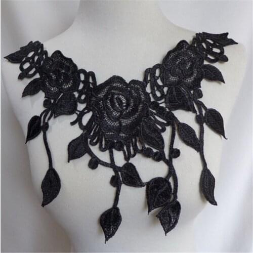 Hot Sale White&Black Leaves Collar Neck Lace Applique Flowers Decorations for Dress Fashion For Home Wedding Cloth Decor