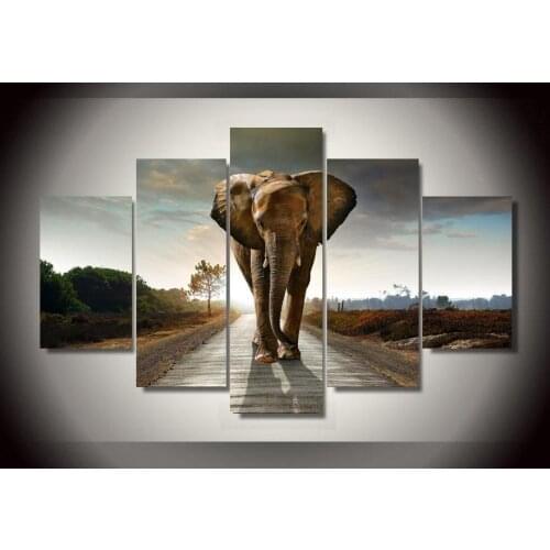 Hd print African elephant group landscape oil painting canvas room decoration posters printed images