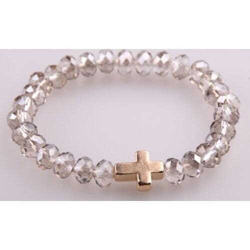 Hot Sale Gray crystal glass beads with Cross charm bracelets women stretch Bracelet