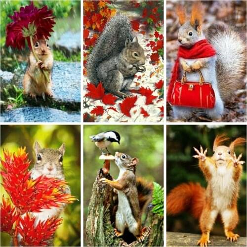 HUACAN 5D DIY Diamond Painting Squirrel Full Drill Square Cross Stitch Diamond Embroidery Animal Handicraft Decor For Home