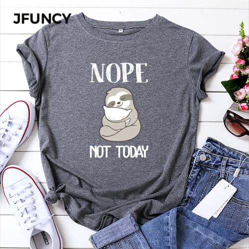 JFUNCY 100% Cotton Women Tshirts Summer Loose Tee Shirt Plus Size Short Sleeve T-shirt New Cartoon Print Woman Tops