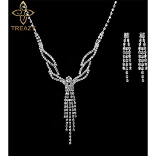 TREAZY Elegant Angel Shape Crystal Bridal Jewelry Sets Silver Color Rhinestone Necklace Earrings Wedding Jewelry Sets for Women