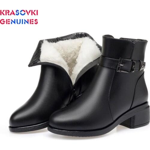 Krasovki Genuines Wool Women Snow Boots Causal Genuine Leather Fur Warm Shoes Plush Ankle Boots Platform for Women Winter Boots