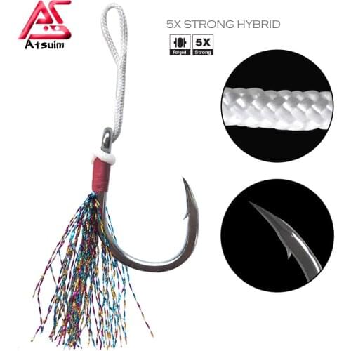 AS Stainless BKK Hooks Glow Squid Skirts Hooks Slow Fast Jigging Carbon Hooks Lead Falling Saltwater Fishing Accessories