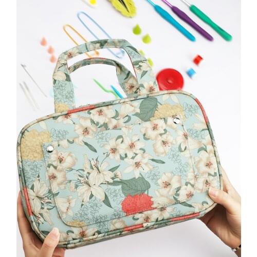 Square Shaped Knitting Bag Storage Crafts and Sewing Top Handle Crochet Bag Durable Needlework Container Sewing Tools