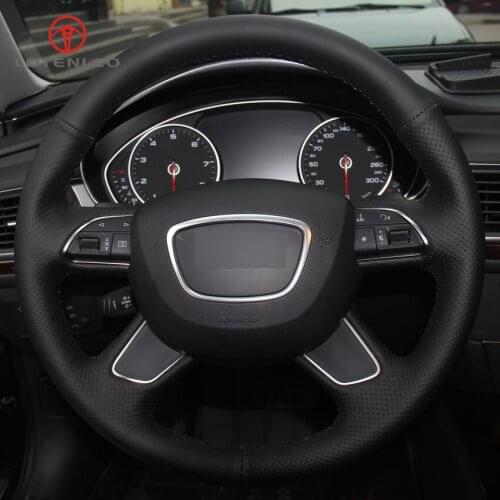 LQTENLEO Black Genuine Leather Steering Wheel Cover for Audi A4 (B8) 2013-2016 A7 2012-2013 A8 A8 L 2011-2018 Allroad 2013-2014