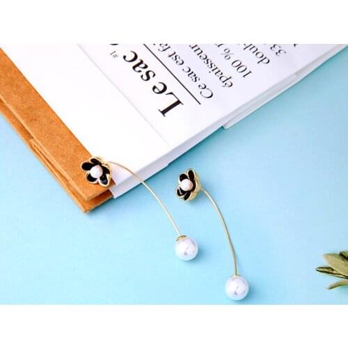 Fashion gold Sone metal Black/White/Rose Red Color Enamel Sakura Flower Pearl Earrings For Women Wholesale Statement Jewelry