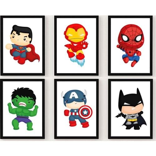 Cartoon Superheroes Spider Man Iron Man Captain America Canvas Painting Prints and Posters Cartoon Wall Art Picture Wall Posters